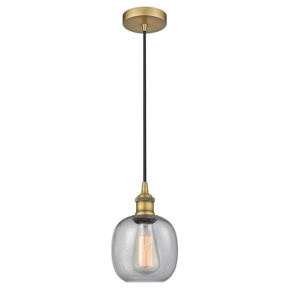 Belfast 100-Watt 1-Light Brushed Brass Standard Mini Pendant Light with Seeded Glass Shade, No Bulbs Included price history on PriceWatchPro