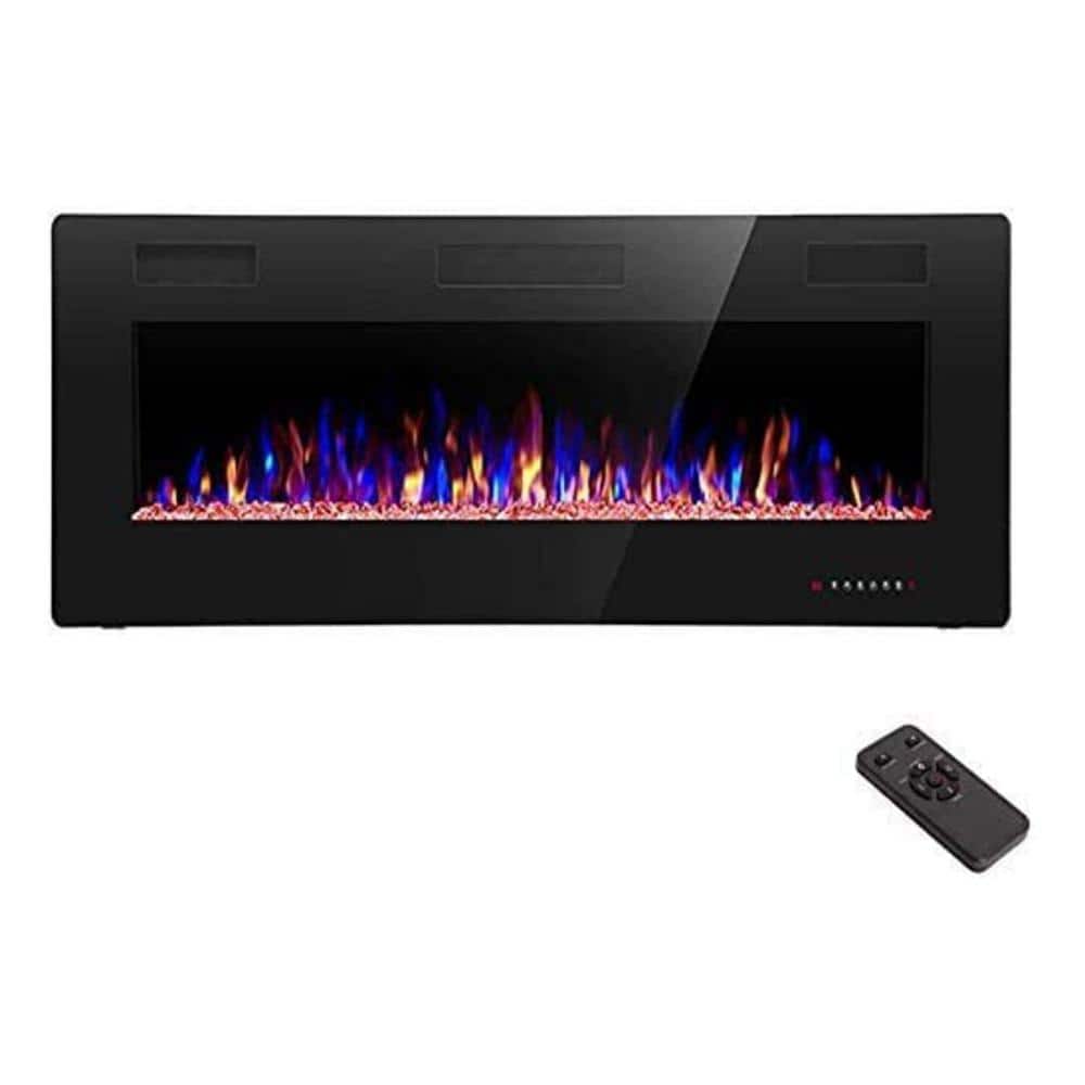 42-Inch Black Wall Mounted Electric Fireplace with Remote