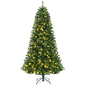 7 ft. Pre-Lit Artificial Christmas Tree Hinged Xmas Tree with 9 Lighting Modes