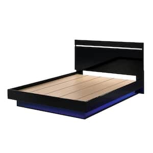 Gensley Black and Chrome Wood Frame King Platform Bed with Embedded LED Light