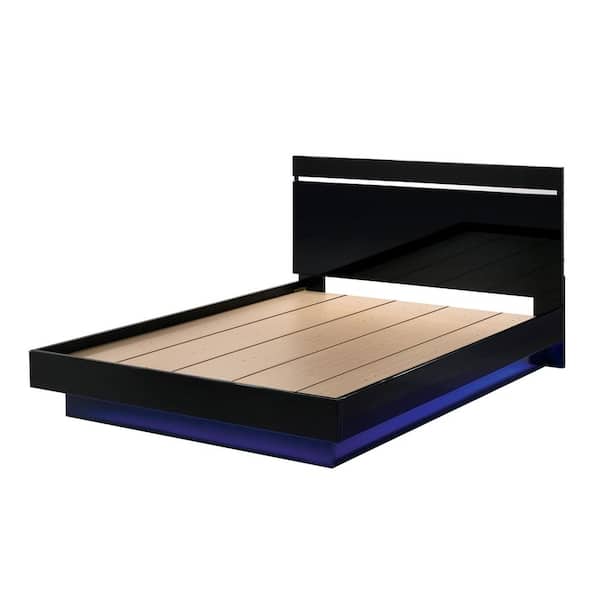 Furniture of America Gensley 63.38 in. W Black and Chrome Wood Frame Queen Platform Bed LED Underside