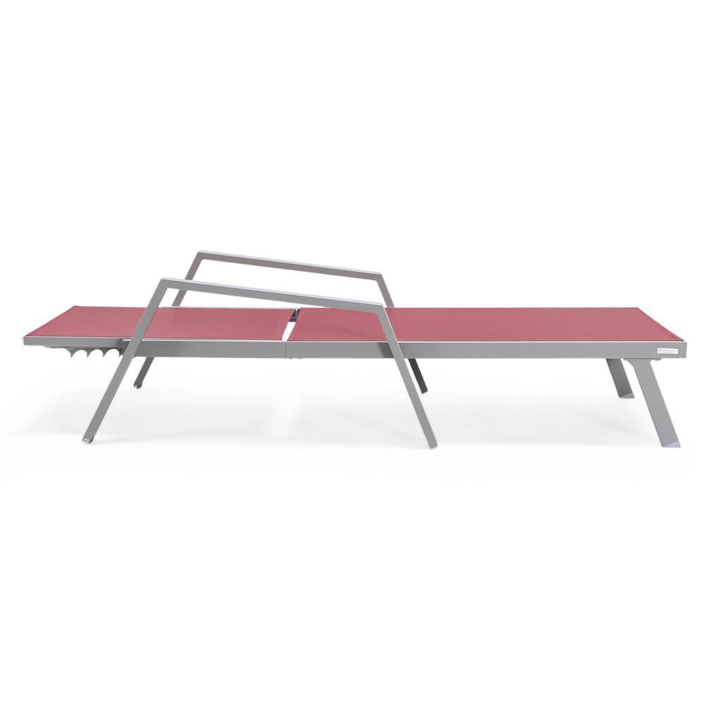 Burgundy Aluminum Outdoor Chaise Lounge Chair with Arms
