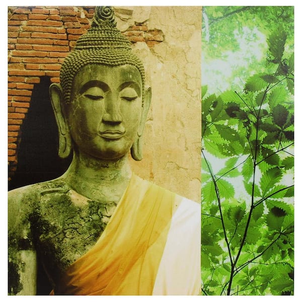 Oriental Furniture Oriental Furniture 24 in. x 24 in. "Yellow Draped Buddha" Canvas Wall Art