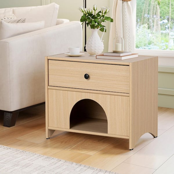 22 in. W Brown Rectangular Engineered Wood Side End Table with Drawers