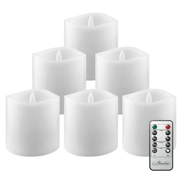 white0327　3個セット Stonebriar Collection White 3x3 Real Wax LED Candle Set (6 Pk) SB