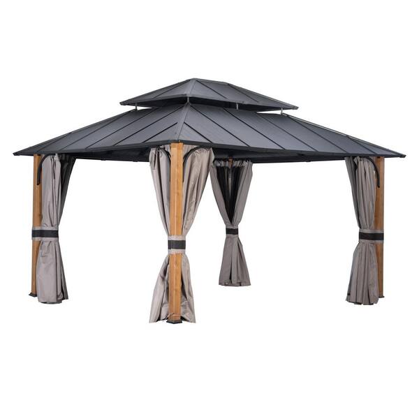12 ft. x 14 ft. Double-Top Gazebo Light-Transmitting Small Roof Aluminum  Column With Mosquito Net for Patio Garden CA-H201-4 - The Home Depot