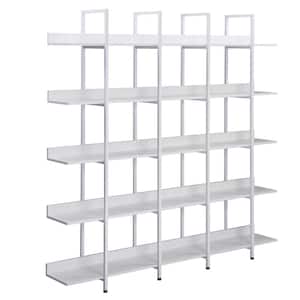Industrial Style 70.9 in. Wide White Finish 5 Shelf Open Bookcase with Metal Frame