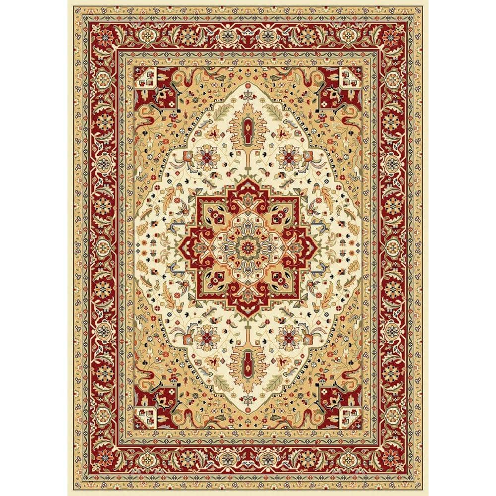 SAFAVIEH Lyndhurst Ivory/Red 8 ft. x 11 ft. Floral Border Medallion