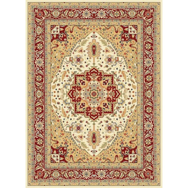 SAFAVIEH Lyndhurst Ivory/Red 9 ft. x 12 ft. Floral Border Medallion Area Rug