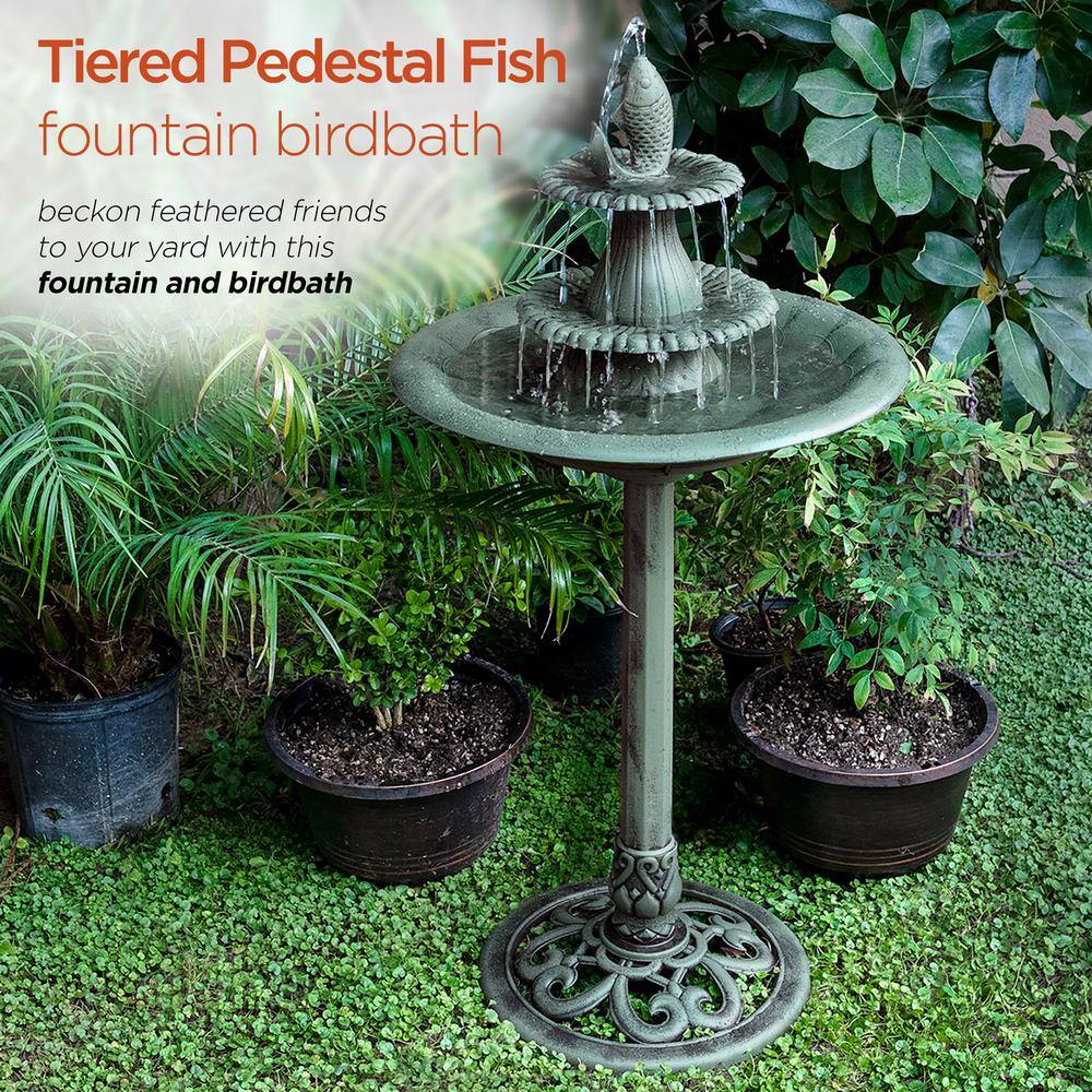 Green Plastic 3-Tier Pedestal Fountain Bird Bath