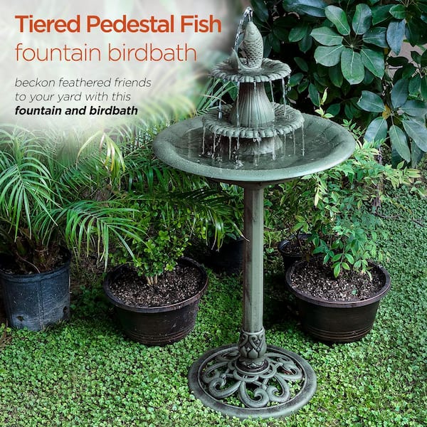 3-Tier Bird Bath Fountain w/Pump Polyresin Pedestal Decor  Indoor/Outdoor Green 