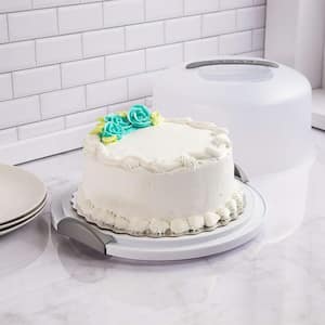 Cake and Cupcake Carrier Storage Container with Server Holds up to 12 in. 3-Layer Cake White Gray Translucent Dome