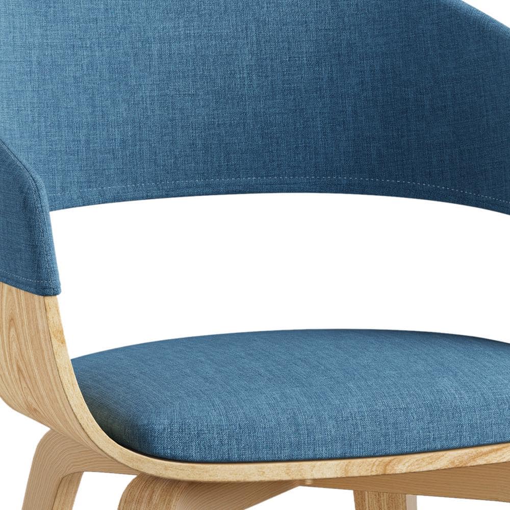 Blue Linen Upholstered Side Chair with Natural Oak Frame