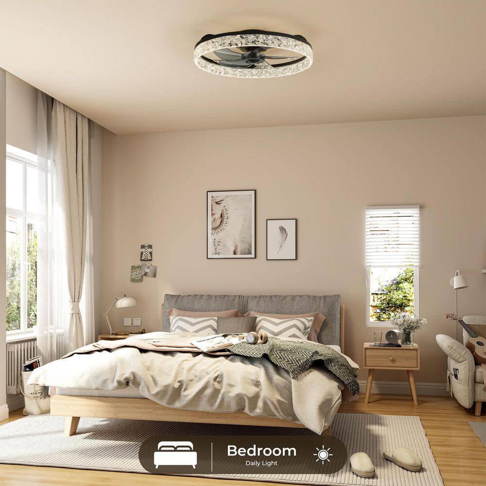 20 in. Black Modern Indoor Low Profile Standard Integrated LED Flush Mount Ceiling Fan Included Remote for Bedroom price history on PriceWatchPro