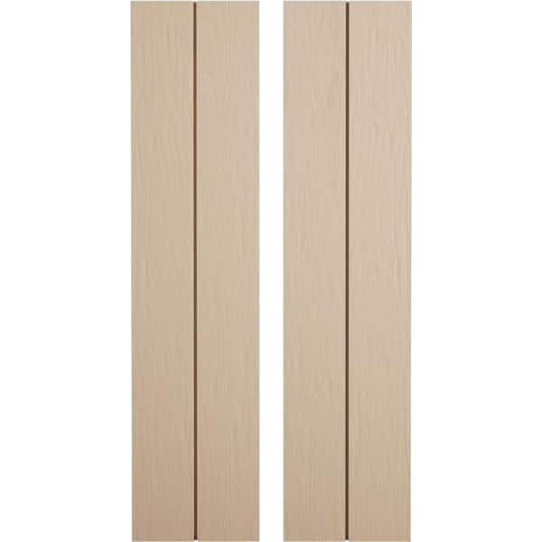 Ekena Millwork 11 in. x 86 in. Timberthane Polyurethane 2-Board Joined Board-n-Batten Rough Sawn Faux Wood Shutters, No Batten Pair