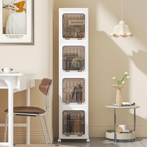 VECELO 4-Tier Stackable Storage Cabinet Set with Clear Doors and