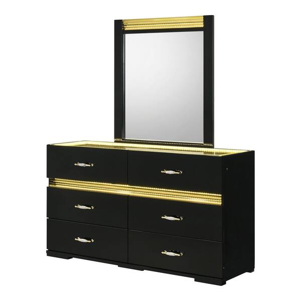 black and gold dresser with mirror ESF Furniture - Aida Double Dresser with Mirror Set in Black-Gold