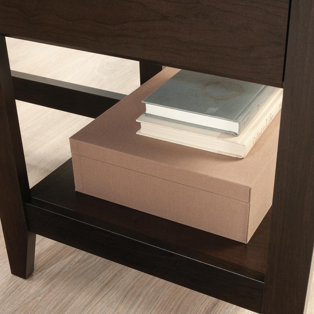 Cinnamon Cherry L-Shaped Wood Executive Desk with Drawer and Filing Cabinet