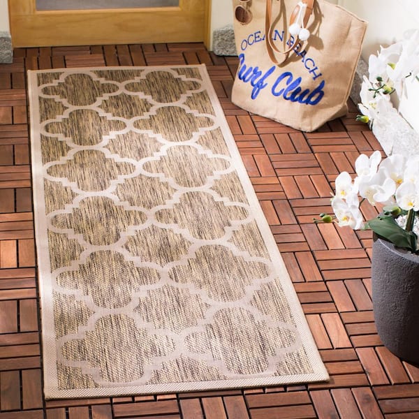 Courtyard Brown 2 ft. x 7 ft. Geometric Indoor/Outdoor Patio  Runner Rug