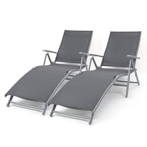 2-Piece Metal Folding Outdoor Chaise Lounge Chair Portable Reclining Lounger, Black