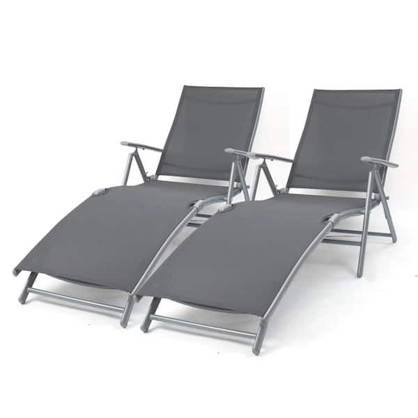 Foredawn 2-Piece Metal Folding Outdoor Chaise Lounge Chair Portable Reclining Lounger, Black