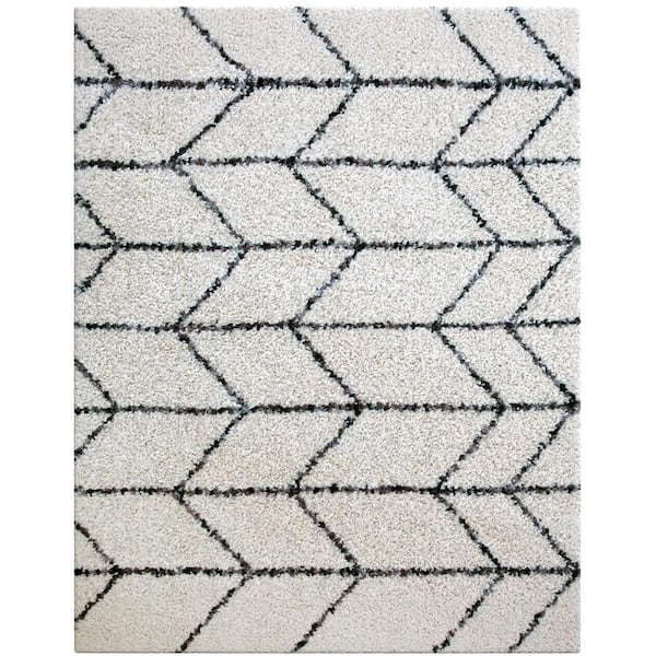 Sams International Oasis Cosima White and Dark Gray 5 ft. 3 in. x 7 ft. 6 in. Trellis Polyester Area Rug
