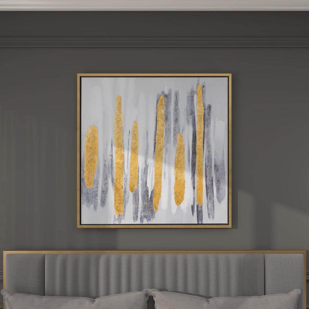 XL Gray and Gold Abstract Canvas Wall Art with Metal Frame