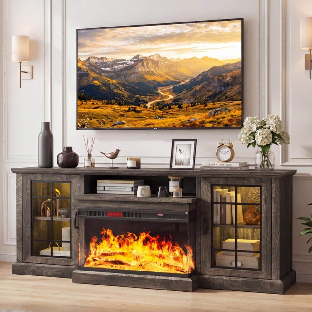 "80"" Fireplace TV Stand with 3-Sided Glass,TV Cabinet for TVs up to 90"",Adjustable Temp & Timer,Gray" price history on PriceWatchPro