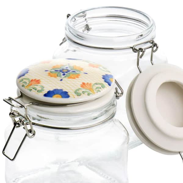 Clear/Acacia Top Glass Kitchen Canisters (3-Piece Set)