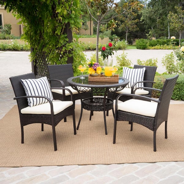 Noble House Charles Multi-Brown 5-Piece Faux Rattan Outdoor Patio Dining Set