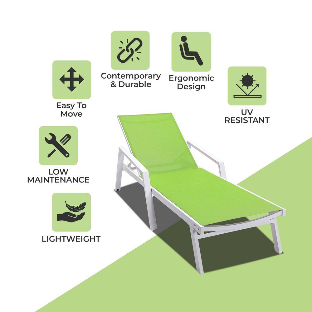 Green Aluminum Patio Chaise Lounge Chair with Armrests
