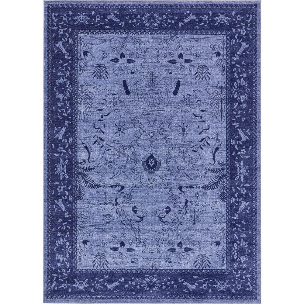 Blue Floral Rectangular Synthetic Easy Care Area Rug