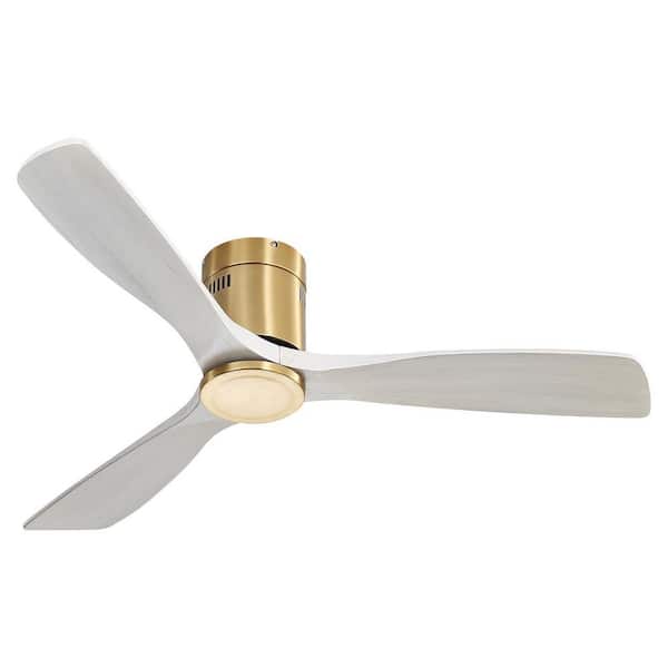 52 in. Indoor Gold Ceiling Fan with 3 Wood Blades, 6 Speeds Reversible DC Motor without Light