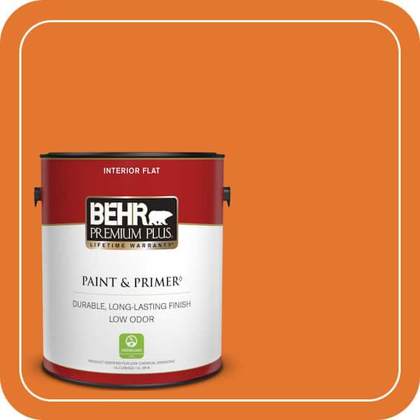 BEHR PREMIUM PLUS 1 gal. #250B-7 Crushed Orange Flat Low Odor Interior Paint & Primer