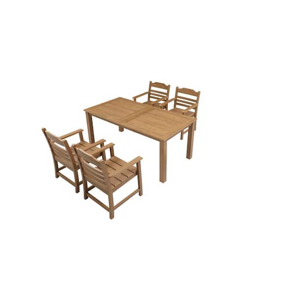 Zeus & Ruta Brown 5-Piece HDPE Outdoor Dining Set (4 Dinning Chairs Plus 1 Dining Table) for Backyard Garden Poolside Balcony