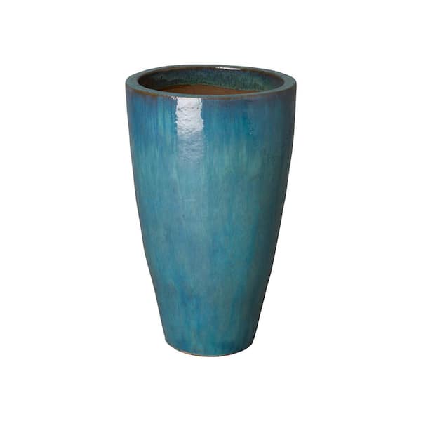 Emissary 30 in. Tall Teal Round Ceramic Planter