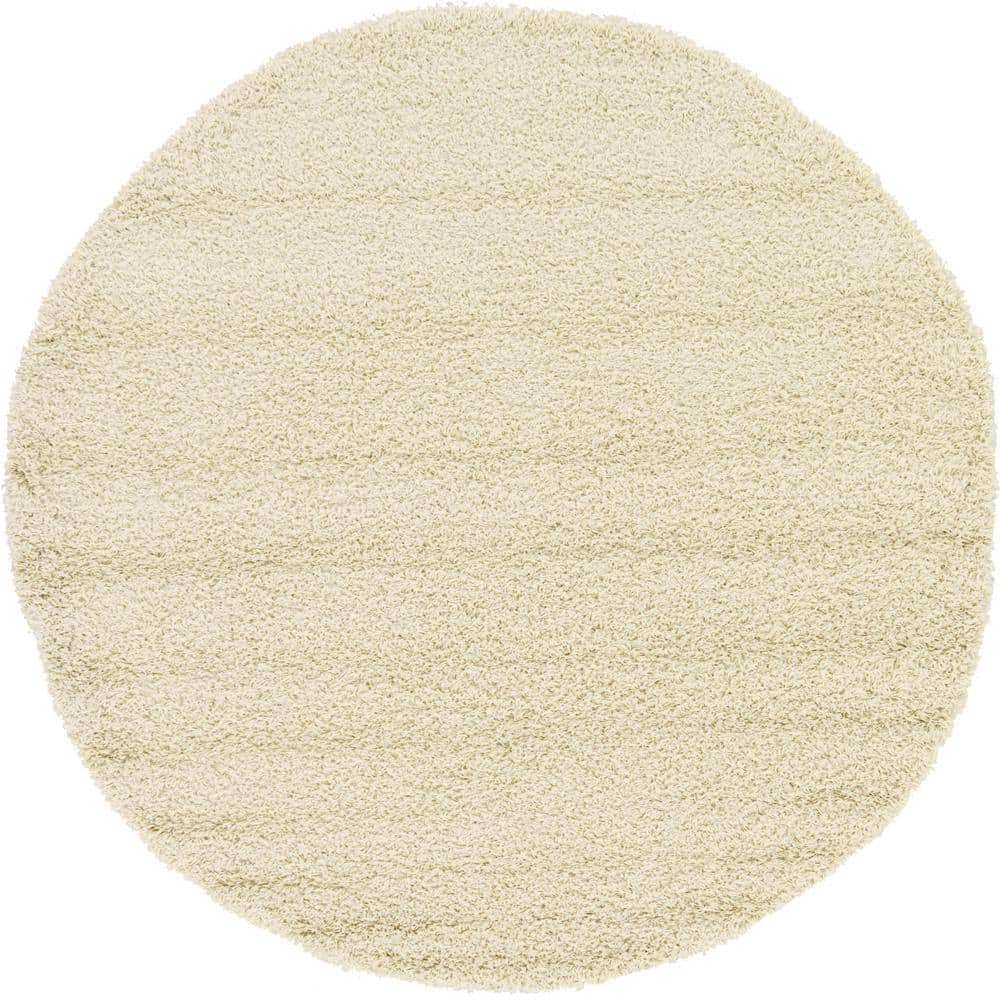 Unique Loom Solid Shag Pure Ivory 6 ft. Round Area Rug 3127810 The