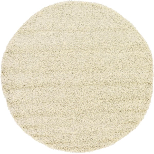 Unique Loom Solid Shag Pure Ivory 6 ft. Round Area Rug