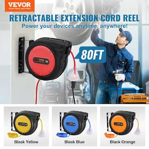 80 ft. 12/3 15 Amp Retractable Extension Cord Reel 110-Volt Retractable Power Cord with Lighted Triple Tap Outlet