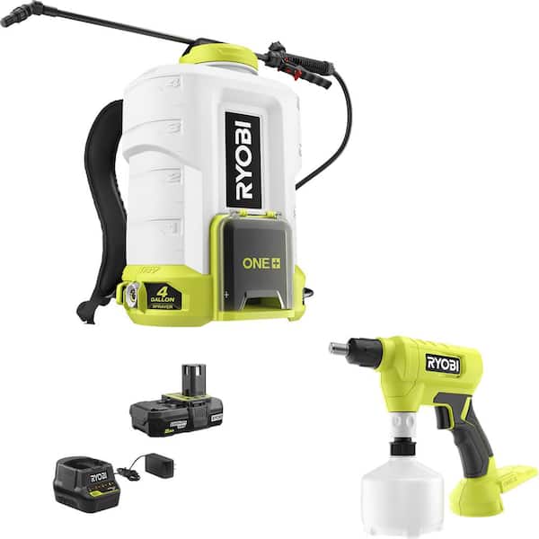 RYOBI ONE+ 18-Volt Cordless Battery 4 Gal. Backpack Chemical Sprayer and 0.5 L Sprayer with (2) 2.0 Ah Batteries and 2 Charger