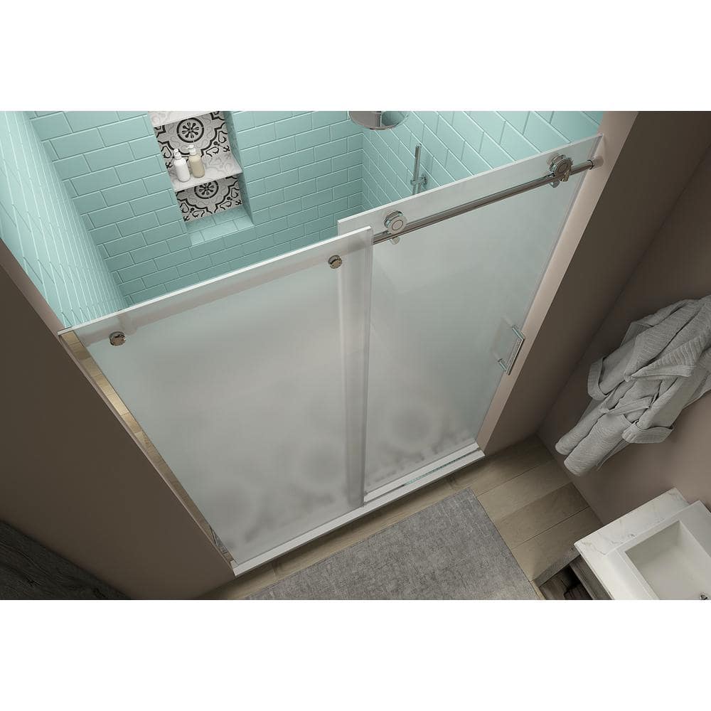 Coraline XL 56" Chrome Frameless Sliding Shower Door with Frosted Glass