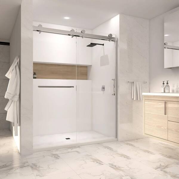 Unbranded - 59 in. W x 76 in. H Frameless Double Sliding Shower Door in Matt Black with Clear Tempered Glass