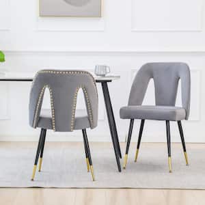 Gray Velvet Upholstered Dining Chair (Set of 2)