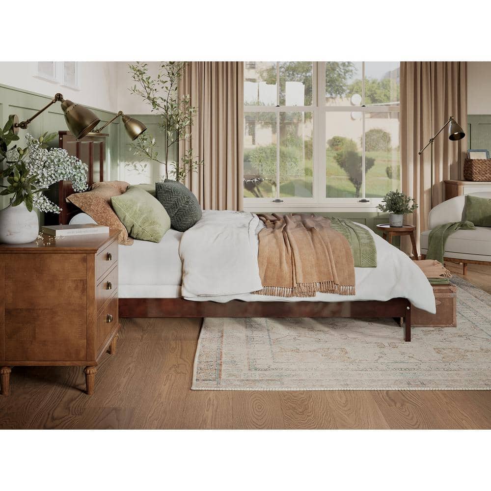 Madison Queen Walnut Upholstered Platform Bed with Storage Drawer