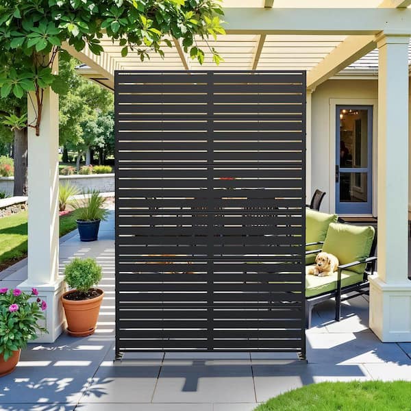 47 in. x 72 in. Black Galvanized Steel Wall Sculpture Design Privacy Screen for Garden Outdoor Decorative Fence Panel