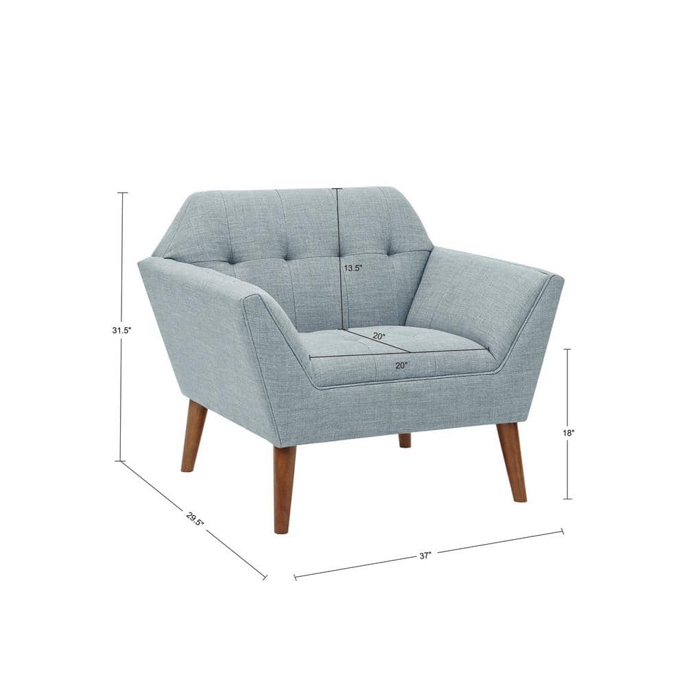 Mid-Century Light Blue Microfiber Accent Chair with Pecan Wood Legs