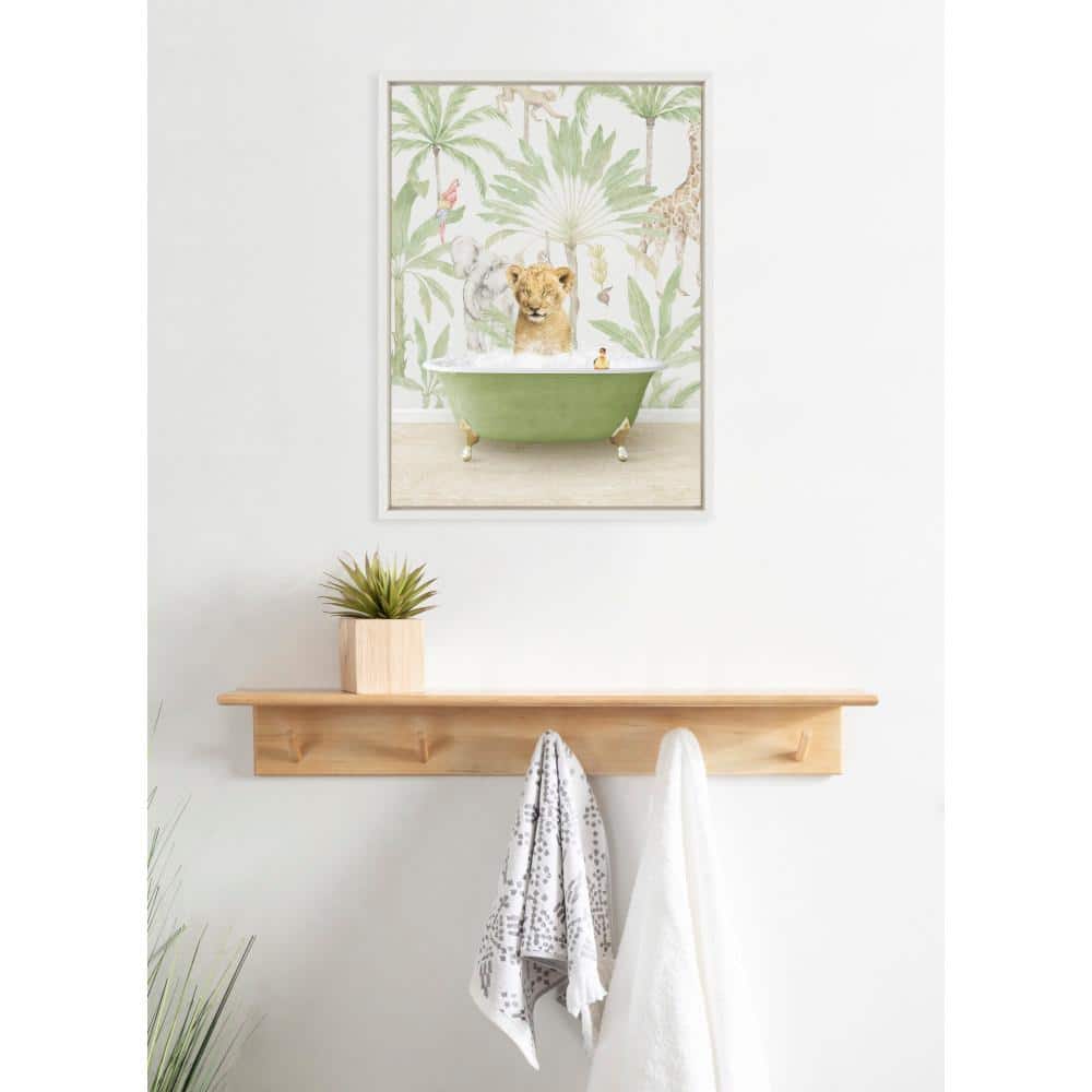 Sylvie Lion Cub in Green Bathtub Canvas Wall Art