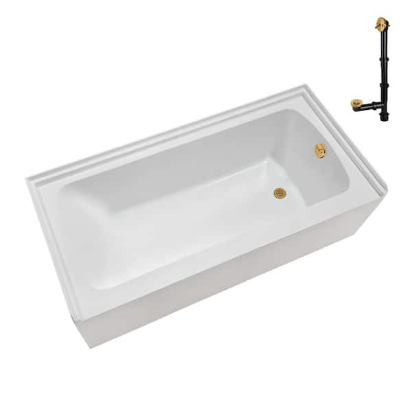 Streamline 66 in. x 32 in. Soaking Acrylic Alcove Bathtub with Right Drain in Glossy White, External Drain in Brushed Gold