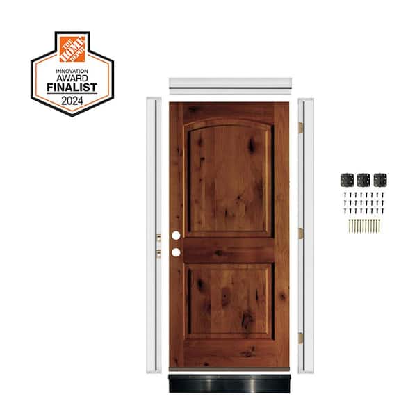 DIY RTA Kit 32 in. x 80 in. Knotty Alder Right-Hand Arch Red Chestnut Stain Single Wood Ready To Assemble Front Door