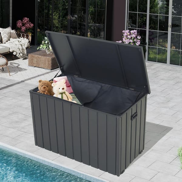 200 Gal. Metal Deck Box Outdoor Patio Storage Box with Handle and Lockable Lid in Gray